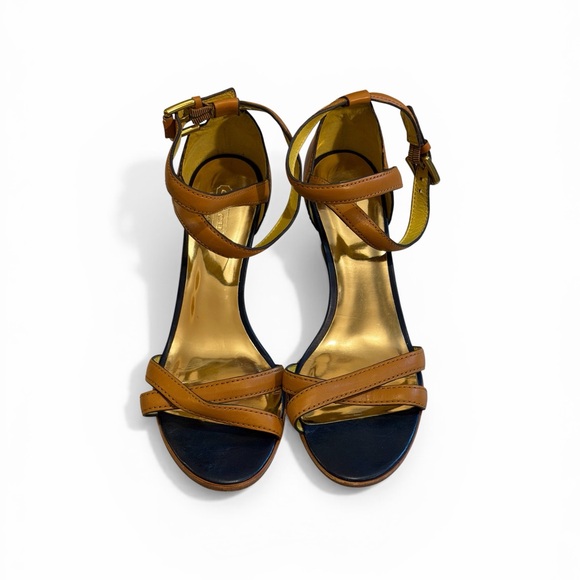 Coach Shoes - Coach CORETTA VEGAN Leather Wedge Heels in ginTan and Gold Strappy Heels in Ging